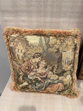 Vintage Italian Tapestry Noble Pastorale Francois Boucher Courting Couple PILLOW